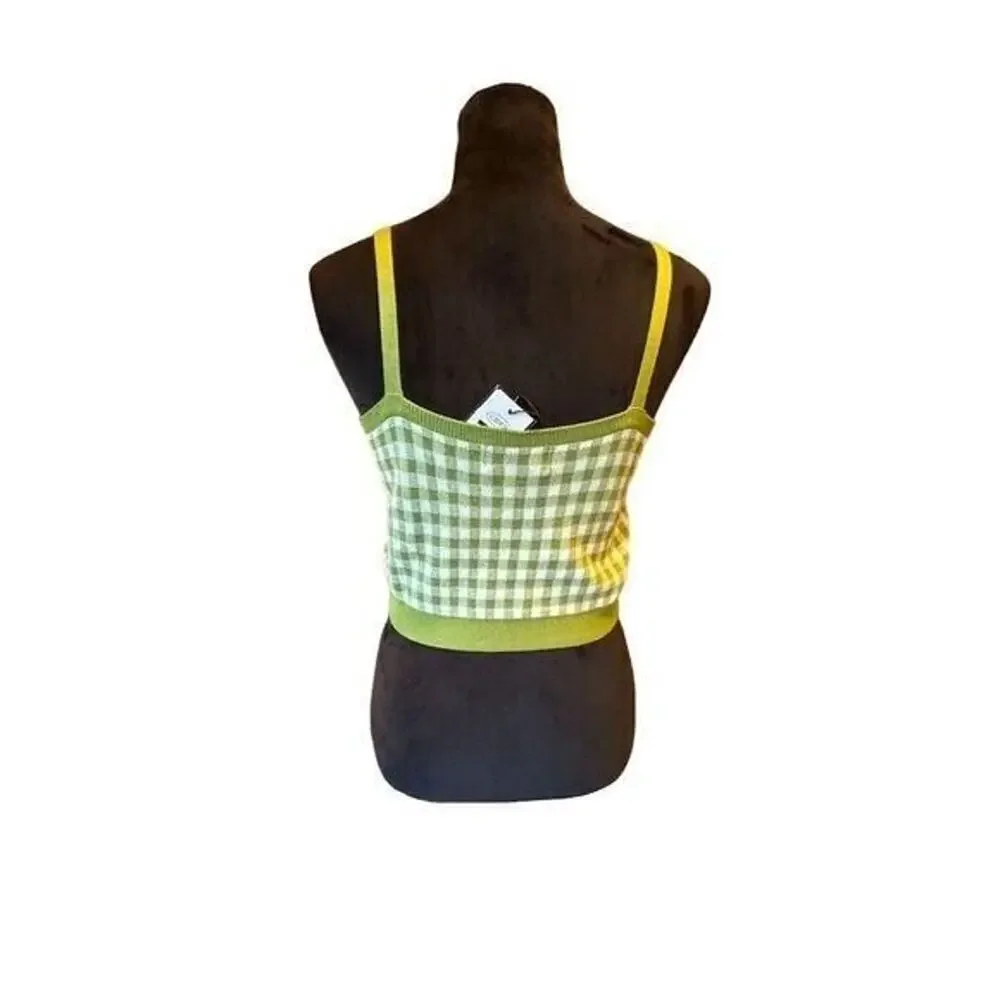 Cider Women's Green Checkered Knitted Plaid Cami Top Size L NWT